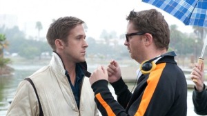 Refn on the set of Drive with Gosling